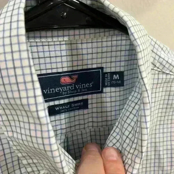 Vineyard Vines Kids Whale Shirt Button Down Checkered Blue White Size M (12-14) - Picture 6 of 6